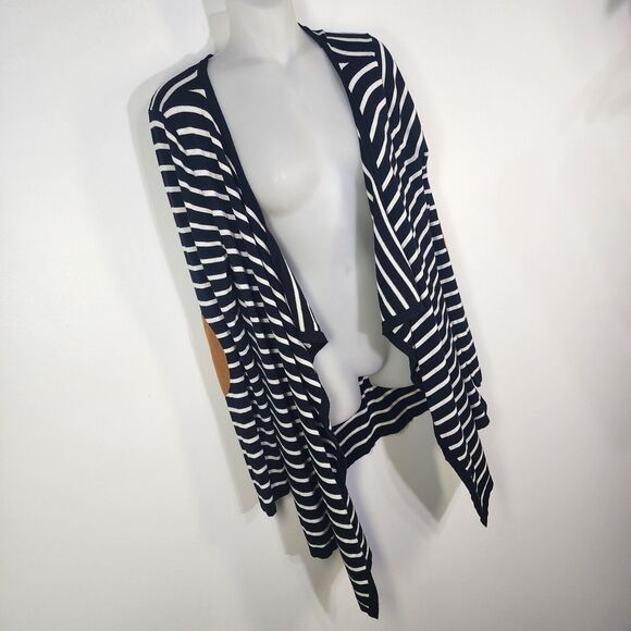 Market & Spruce Cardigan Womens Large Jeana Striped Elbow Patch Black White Knit - Picture 4 of 11